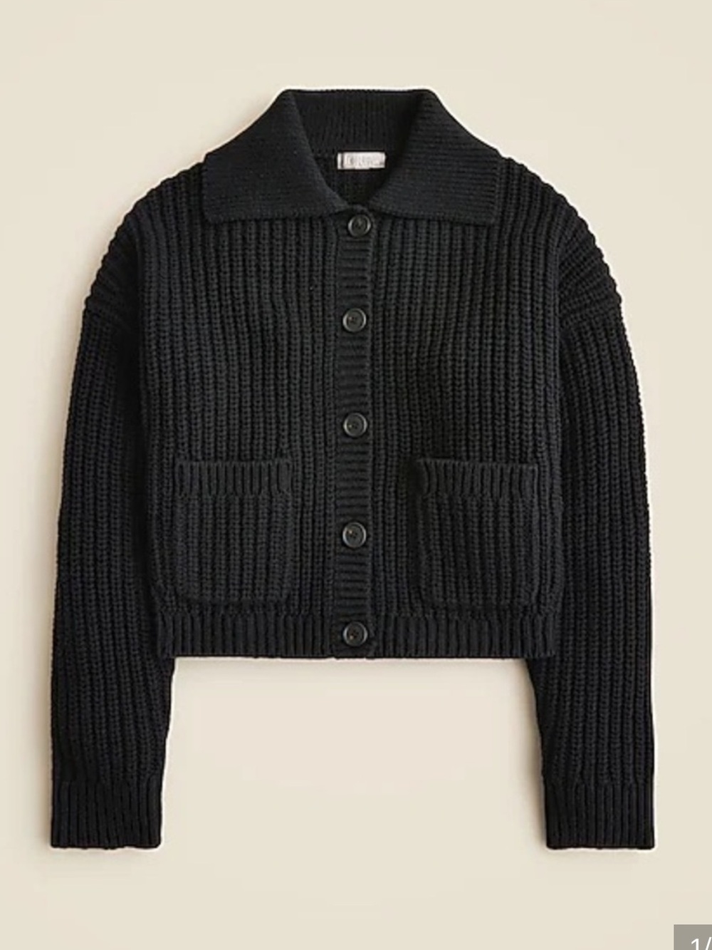 J Crew Black Cotton Blend Cardigan with Collar